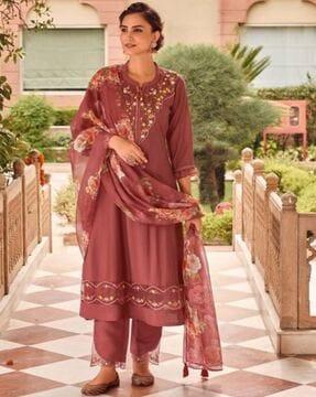 floral embroidered a-line kurta set with dupatta