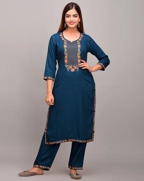 floral embroidered a-line kurta set