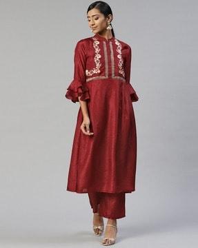 floral embroidered a-line kurta set