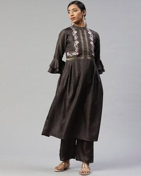 floral embroidered a-line kurta set