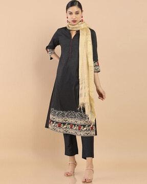 floral embroidered a-line kurta with pants & dupatta