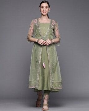 floral embroidered a-line kurta with pants