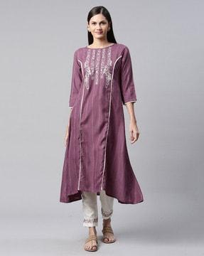 floral embroidered a-line kurta with pants