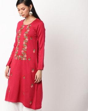 floral embroidered a-line kurta