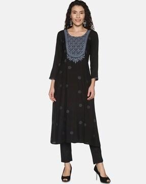 floral embroidered a-line kurta