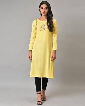 floral embroidered a-line kurta