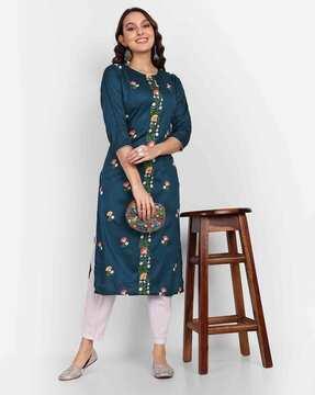 floral embroidered a-line kurti