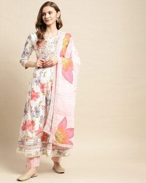 floral embroidered anarkali kurta set