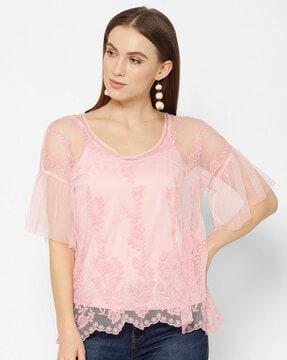 floral embroidered bell sleeves top