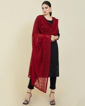 floral embroidered chiffon dupatta