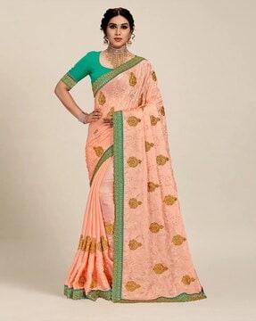 floral embroidered chiffon saree