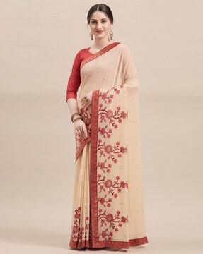 floral embroidered chiffon saree