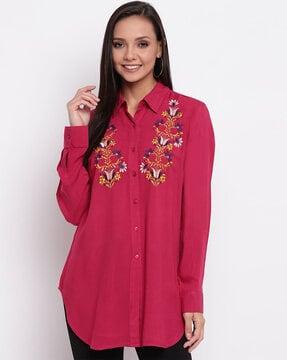 floral embroidered classic shirt