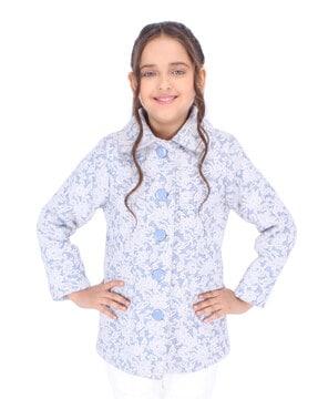 floral embroidered coat with buttoned fly-style