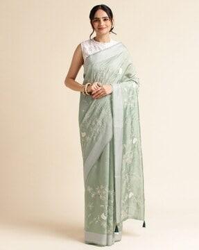 floral embroidered cotton saree