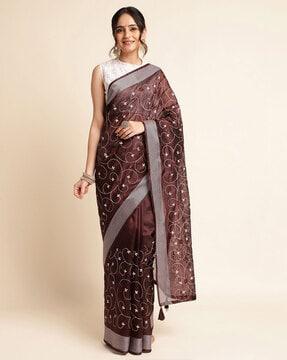 floral embroidered cotton saree