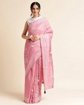 floral embroidered cotton saree