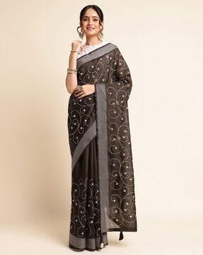 floral embroidered cotton saree