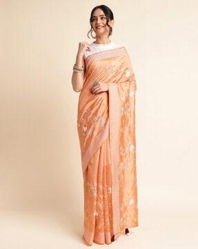 floral embroidered cotton saree