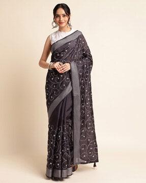 floral embroidered cotton saree