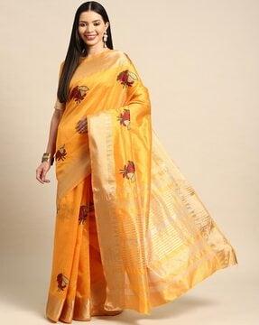 floral embroidered cotton silk saree
