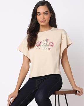 floral embroidered crew-neck t-shirt