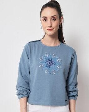 floral embroidered crew-neck top