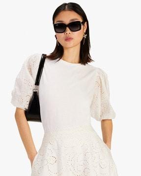 floral embroidered cutwork t-shirt