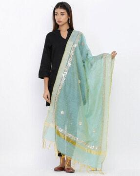 floral embroidered dupatta with tassels