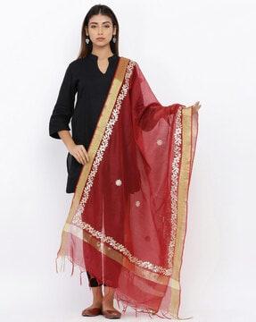 floral embroidered dupatta with tassels