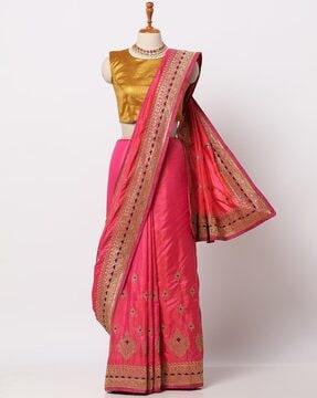 floral embroidered dupion silk saree