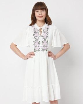 floral embroidered fit and flare dress