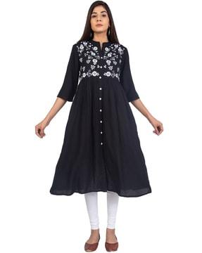 floral embroidered flared kurta