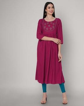 floral embroidered flared kurta