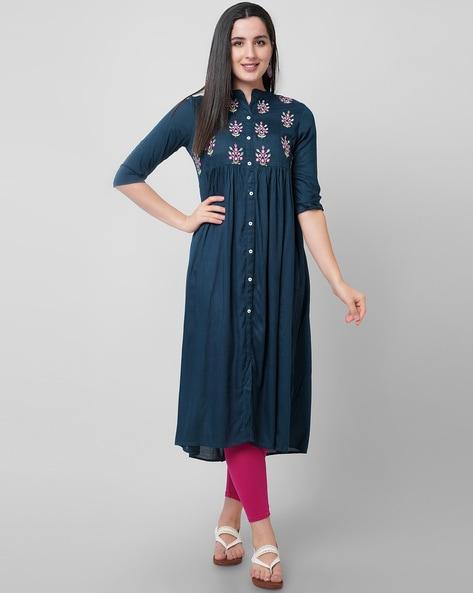 floral embroidered flared kurta