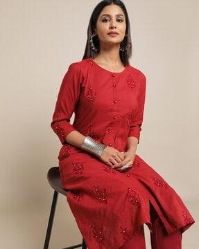 floral embroidered flared kurta