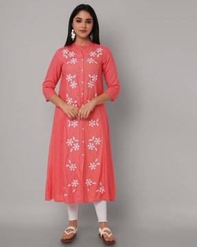 floral embroidered flared kurta