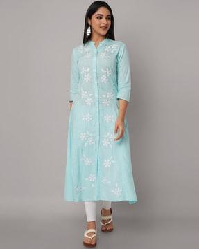 floral embroidered flared kurta