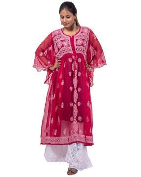 floral embroidered flared kurta