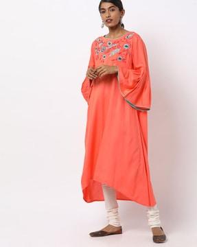 floral embroidered flared kurta