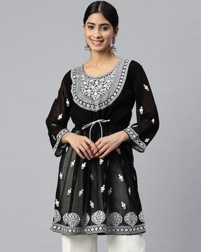 floral embroidered flared kurti