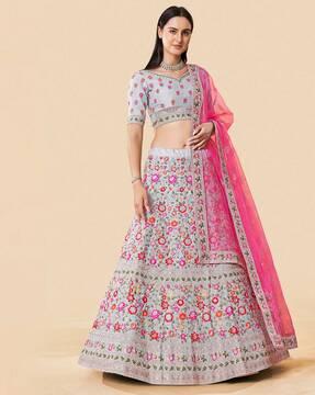 floral embroidered flared lehenga choli set with dupatta