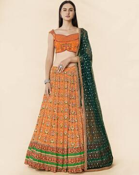 floral embroidered flared lehenga choli set