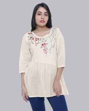 floral embroidered flared tunic