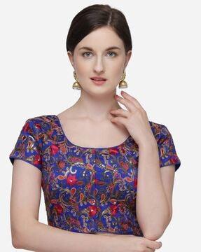 floral embroidered front-open blouse