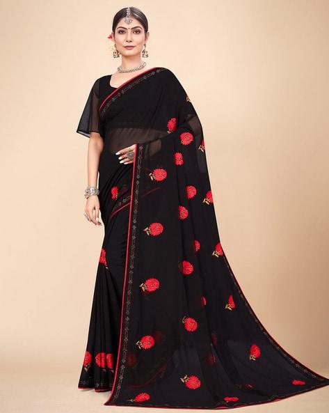 floral embroidered georgette saree