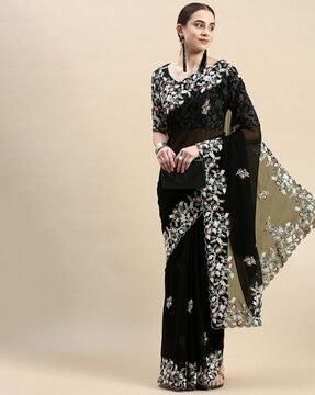 floral embroidered georgette saree