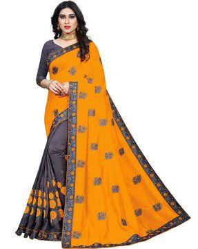 floral embroidered half & half saree with patch border