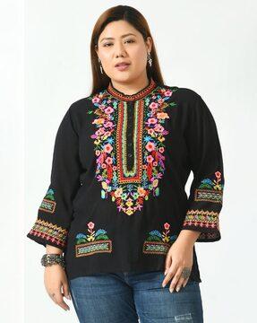 floral embroidered high-neck tunic