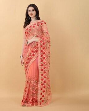 floral embroidered lace border saree